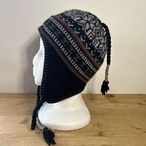 Stetson Ear Flap Hat Black Knit Wool Fleece Lined Sherpa Beanie Trapper Ski OS